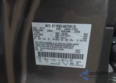 2010 Ford Escape Limited из США, поврежденный, VIN 1FMCU9EG2AKC17658